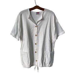 Vintage Under The Sun Mesh Short Sleeve Top Size Medium White Terry Pool Minimal